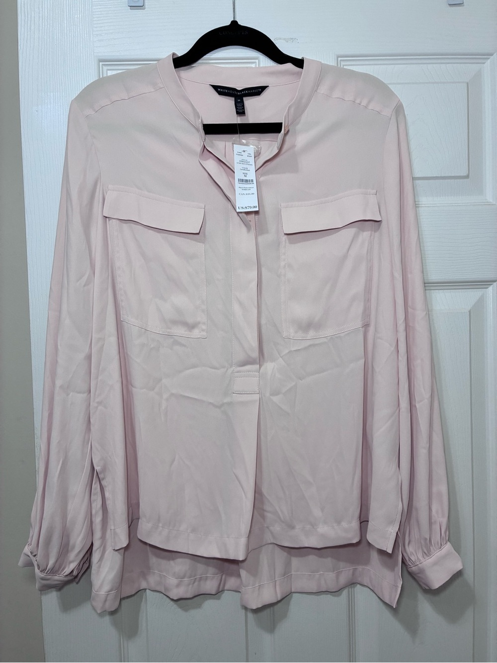 White House Black Market Camellia Blush Long Sleeve Blouse Sz M